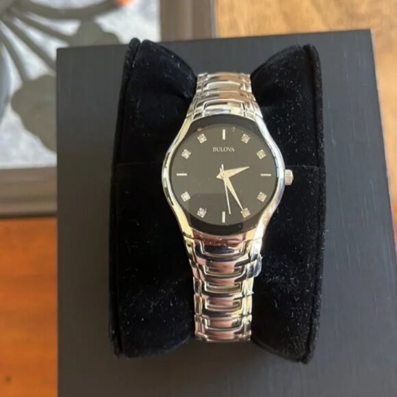 🌹HOST PICK🌹- BULOVA Diamond Black Dial Stainless Steel Silver Tone Watch - Picture 3 of 8